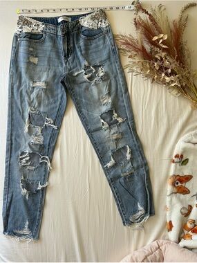 Vintage Guess Lace Trim Distressed Light Blue Women's Jeans